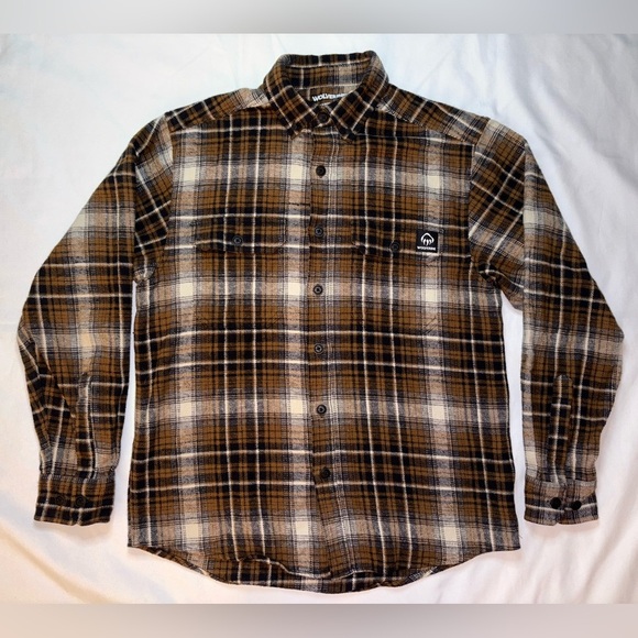 Wolverine Men’s Size M Brown & White Flannel Heavyweight Button Up Over Shirt - Picture 1 of 6